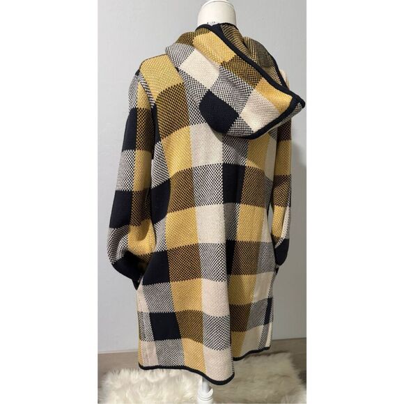 Cabi plaid hooded cardigan sweater large toggle button front M - Picture 7 of 9